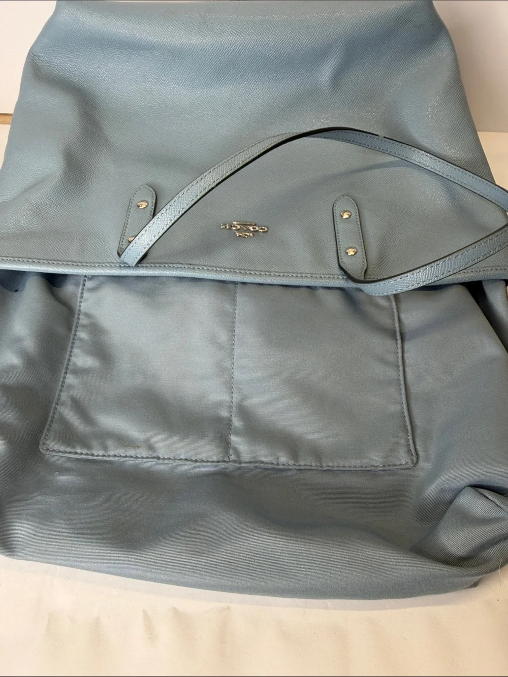 Coach Light Blue Leather Tote with Silver Hardware